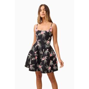 ELLIATT Gaia Floral Mini Dress in Black Birthday Party Cocktail size S NWT $550